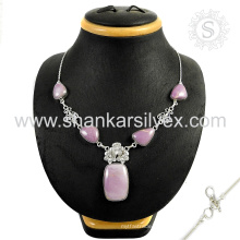Трендовые розовый драгоценный камень ожерелье 925 серебряные ювелирные изделия ручной работы ювелирные изделия в серебре